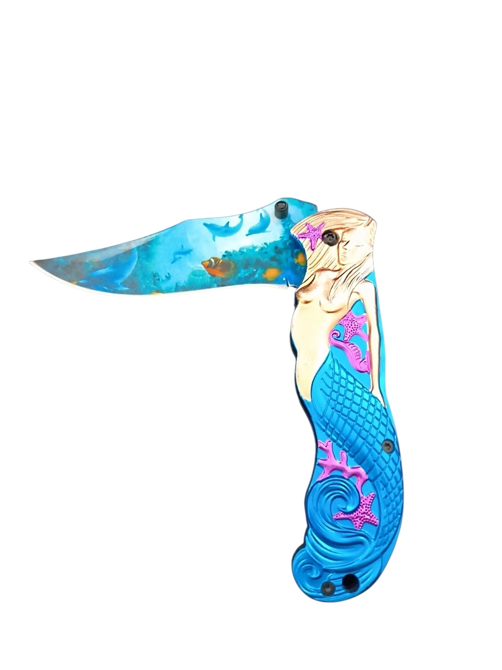 Masters Collection Collectors 3d Mermaid Spring Assisted Pocket Knife Light Blue